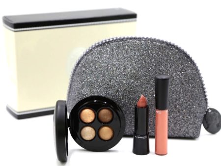 MAC 4-Piece Keepsakes Lip & Eye Set (GOLD) Eyeshadow Quad, Lipstick, Lipgloss & Bag Fashion