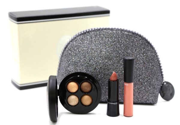 MAC 4-Piece Keepsakes Lip & Eye Set (GOLD) Eyeshadow Quad, Lipstick, Lipgloss & Bag Fashion